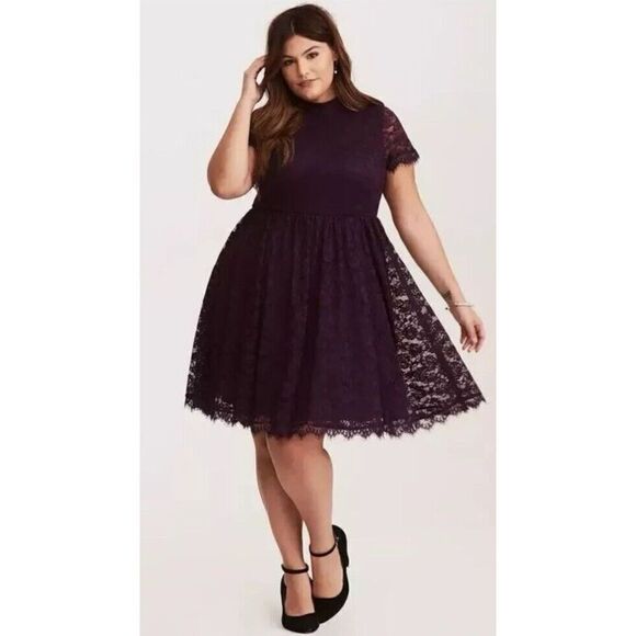 Torrid Purple High Neck Lace Fit and Flare‎ Knee Length Dress size 14 - Picture 1 of 15